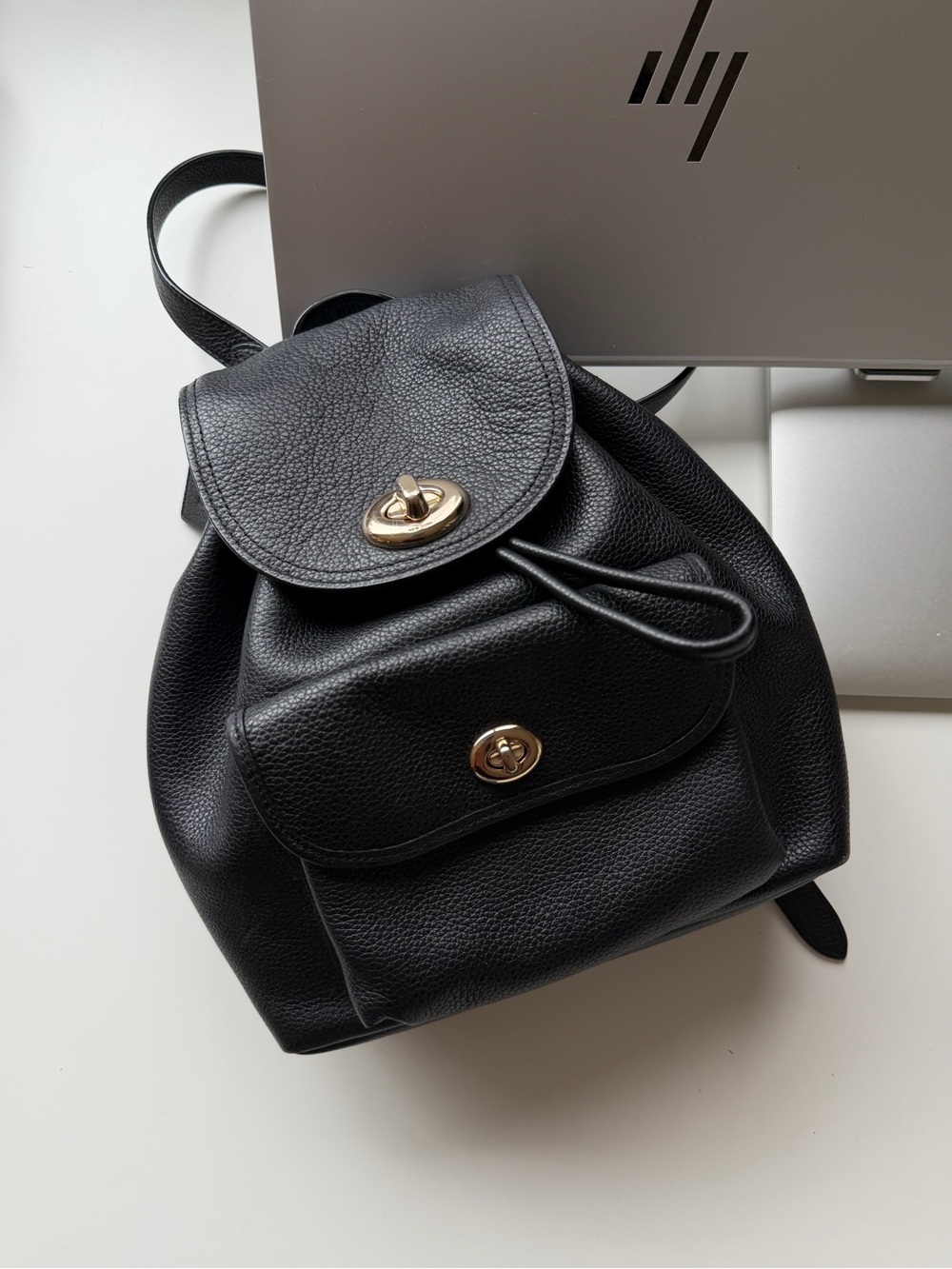 Coach Black Leather Turn-Lock Mini Backpack - Classic Women's Bag